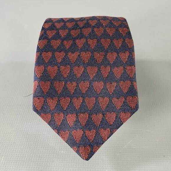 BURBERRY Navy Brown Heart Silk Skinny Tie - Picture 1 of 5